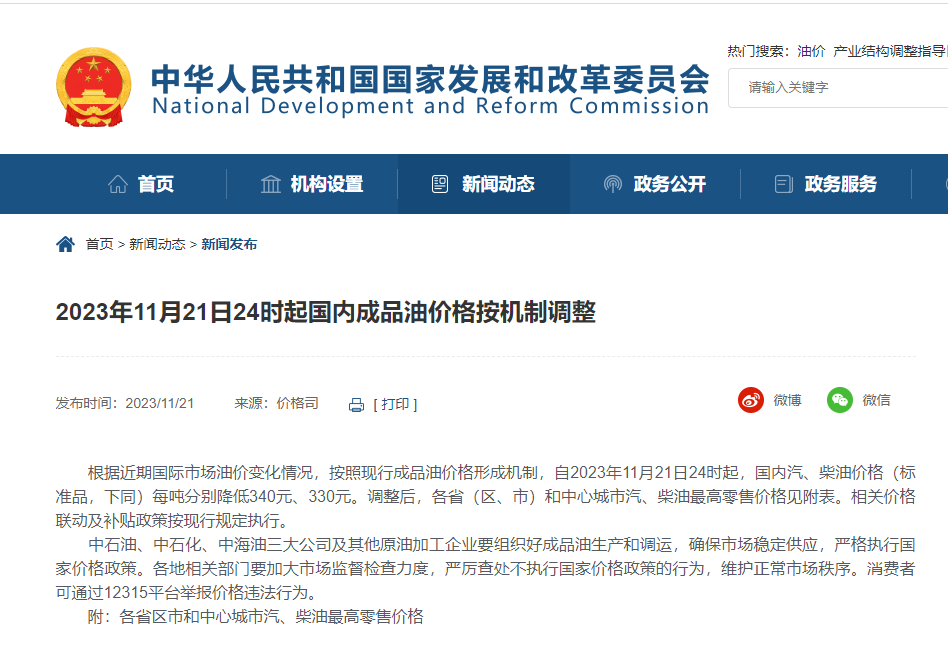 今晚，油價下調!附各省汽、柴油最高零售價